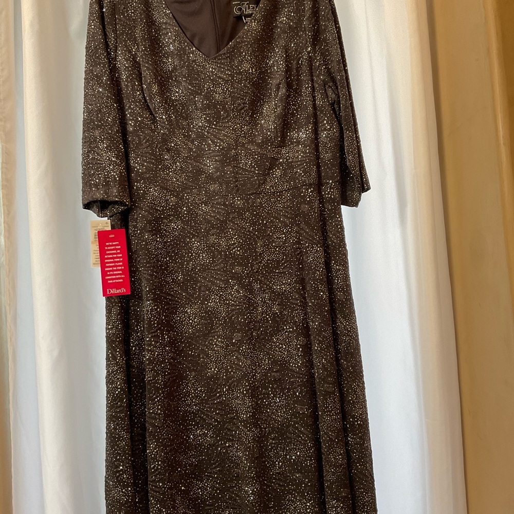 Alex Evenings Brown Glitter Long Sleeve Dress